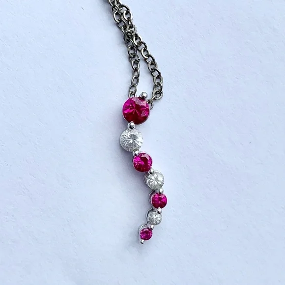 10k White gold Pink gemstone wavy necklace - Picture 1 of 10